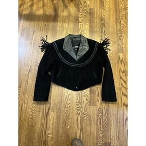 Women's Fringe Pebbled Suede Leather Jacket Western Boho Crop Cowgirl Coat